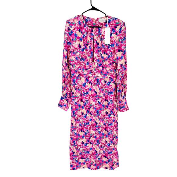 Rebecca Vallance Little Havana Pink Floral Print Long Sleeve Midi Dress Sz 8 NWT - Picture 2 of 5